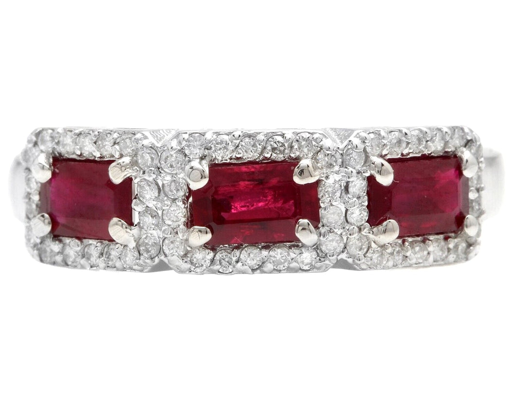 1.22 Carats Natural Ruby and Diamond 14K Solid White Gold Ring