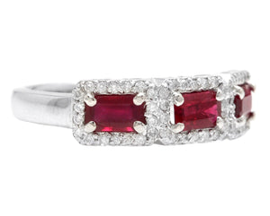 1.22 Carats Natural Ruby and Diamond 14K Solid White Gold Ring