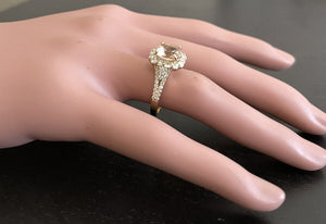 3.00 Carats Natural Morganite and Diamond 14K Solid Yellow Gold Ring