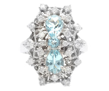 Load image into Gallery viewer, 1.75Ct Natural Aquamarine and Diamond 14K Solid White Gold Ring