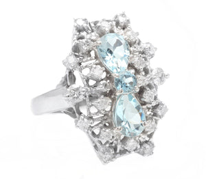 1.75Ct Natural Aquamarine and Diamond 14K Solid White Gold Ring