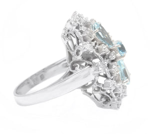 1.75Ct Natural Aquamarine and Diamond 14K Solid White Gold Ring