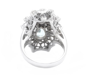 1.75Ct Natural Aquamarine and Diamond 14K Solid White Gold Ring