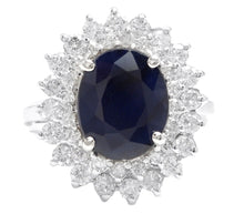 Load image into Gallery viewer, 5.20Ct Natural Blue Sapphire and Natural Diamond 14K Solid White Gold Ring