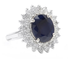 Load image into Gallery viewer, 5.20Ct Natural Blue Sapphire and Natural Diamond 14K Solid White Gold Ring