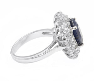 5.20Ct Natural Blue Sapphire and Natural Diamond 14K Solid White Gold Ring