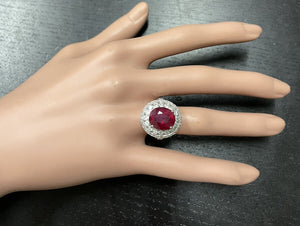 7.10 Carats Red Ruby and Diamond 14K Solid White Gold Ring