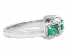 Load image into Gallery viewer, 1.20 Carats Natural Emerald and Diamond 14K Solid White Gold Ring