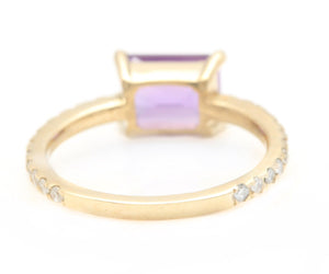 1.80 Carats Natural Amethyst and Diamond 14K Solid Yellow Gold Ring