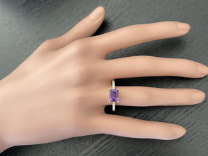 1.80 Carats Natural Amethyst and Diamond 14K Solid Yellow Gold Ring