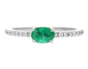 0.70 Carats Natural Emerald and Diamond 14K Solid White Gold Ring