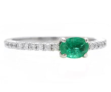 Load image into Gallery viewer, 0.70 Carats Natural Emerald and Diamond 14K Solid White Gold Ring