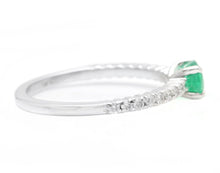 Load image into Gallery viewer, 0.70 Carats Natural Emerald and Diamond 14K Solid White Gold Ring