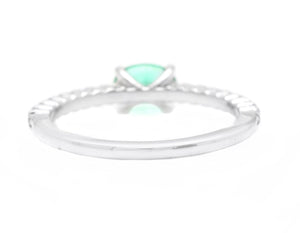 0.70 Carats Natural Emerald and Diamond 14K Solid White Gold Ring