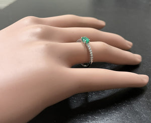 0.70 Carats Natural Emerald and Diamond 14K Solid White Gold Ring