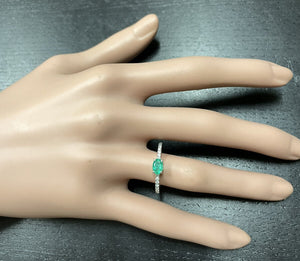 0.70 Carats Natural Emerald and Diamond 14K Solid White Gold Ring