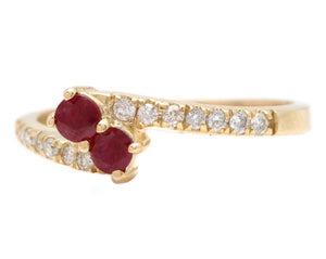 Splendid Natural Ruby and Diamond 14K Solid Yellow Gold Ring