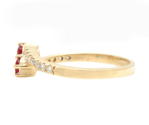 Splendid Natural Ruby and Diamond 14K Solid Yellow Gold Ring