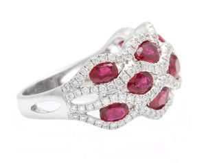 3.26 Carats Natural African Ruby and Diamond 18K Solid White Gold Ring