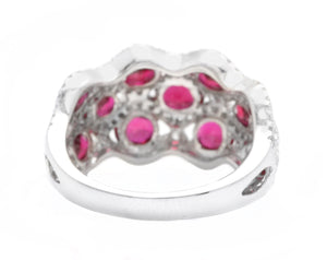 3.26 Carats Natural African Ruby and Diamond 18K Solid White Gold Ring