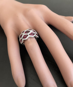 3.26 Carats Natural African Ruby and Diamond 18K Solid White Gold Ring