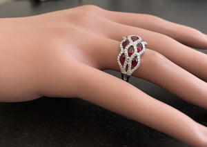 3.26 Carats Natural African Ruby and Diamond 18K Solid White Gold Ring