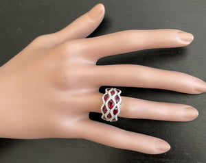 3.26 Carats Natural African Ruby and Diamond 18K Solid White Gold Ring