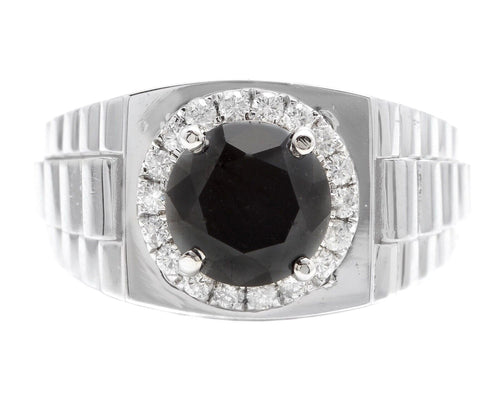 3.35Ct Natural Black & White Diamond Men's Ring in 14K Solid White Gold