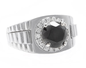 3.35Ct Natural Black & White Diamond Men's Ring in 14K Solid White Gold