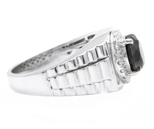 3.35Ct Natural Black & White Diamond Men's Ring in 14K Solid White Gold