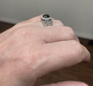 3.35Ct Natural Black & White Diamond Men's Ring in 14K Solid White Gold