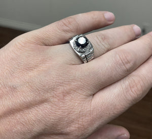 3.35Ct Natural Black & White Diamond Men's Ring in 14K Solid White Gold