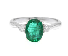 Load image into Gallery viewer, 1.24 Carats Exquisite Emerald and Diamond 14K Solid White Gold Ring