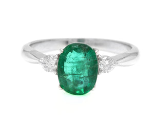 1.24 Carats Exquisite Emerald and Diamond 14K Solid White Gold Ring