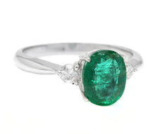 Load image into Gallery viewer, 1.24 Carats Exquisite Emerald and Diamond 14K Solid White Gold Ring