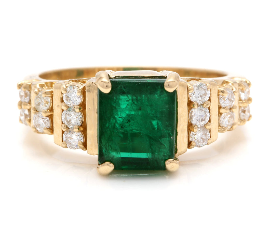 2.05 Carats Natural Emerald and Diamond 14K Solid Yellow Gold Ring