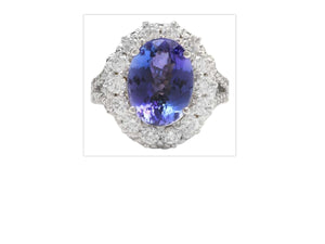 5.91 Carats Natural Very Nice Looking Tanzanite and Diamond 14K Solid White Gold Ring