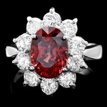 Load image into Gallery viewer, 7.10 Carats Natural Red Zircon and Diamond 14K Solid White Gold Ring