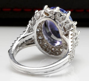 5.91 Carats Natural Very Nice Looking Tanzanite and Diamond 14K Solid White Gold Ring