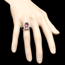 Load image into Gallery viewer, 7.10 Carats Natural Red Zircon and Diamond 14K Solid White Gold Ring