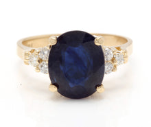 Load image into Gallery viewer, 4.45 Ct Exquisite Natural Blue Sapphire and Diamond 14K Solid Yellow Gold Ring