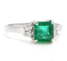 Load image into Gallery viewer, 1.44 Carats Natural Emerald and Diamond 14K Solid White Gold Ring