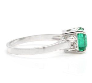 1.44 Carats Natural Emerald and Diamond 14K Solid White Gold Ring