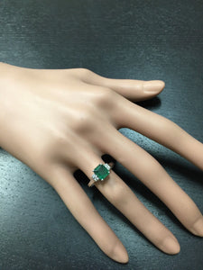 1.44 Carats Natural Emerald and Diamond 14K Solid White Gold Ring
