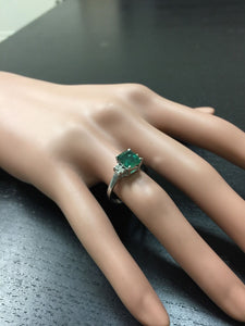 1.44 Carats Natural Emerald and Diamond 14K Solid White Gold Ring