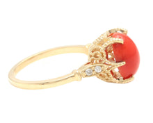 Load image into Gallery viewer, 2.58 Carats Natural Impressive Coral and Diamond 14K Solid Yellow Gold Ring