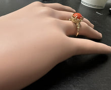 Load image into Gallery viewer, 2.58 Carats Natural Impressive Coral and Diamond 14K Solid Yellow Gold Ring