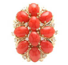 Load image into Gallery viewer, 6.75 Carats Natural Impressive Coral and Diamond 14K Solid Yellow Gold Ring