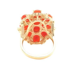 6.75 Carats Natural Impressive Coral and Diamond 14K Solid Yellow Gold Ring