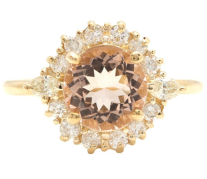 2.50 Carats Impressive Natural Morganite and Diamond 14K Solid Yellow Gold Ring